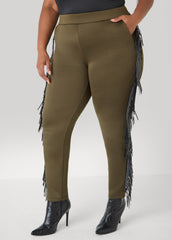 Studded Fringed Track Pants Olive | Ashley Stewart