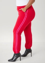 Pintucked Striped Joggers Fuchsia | Ashley Stewart