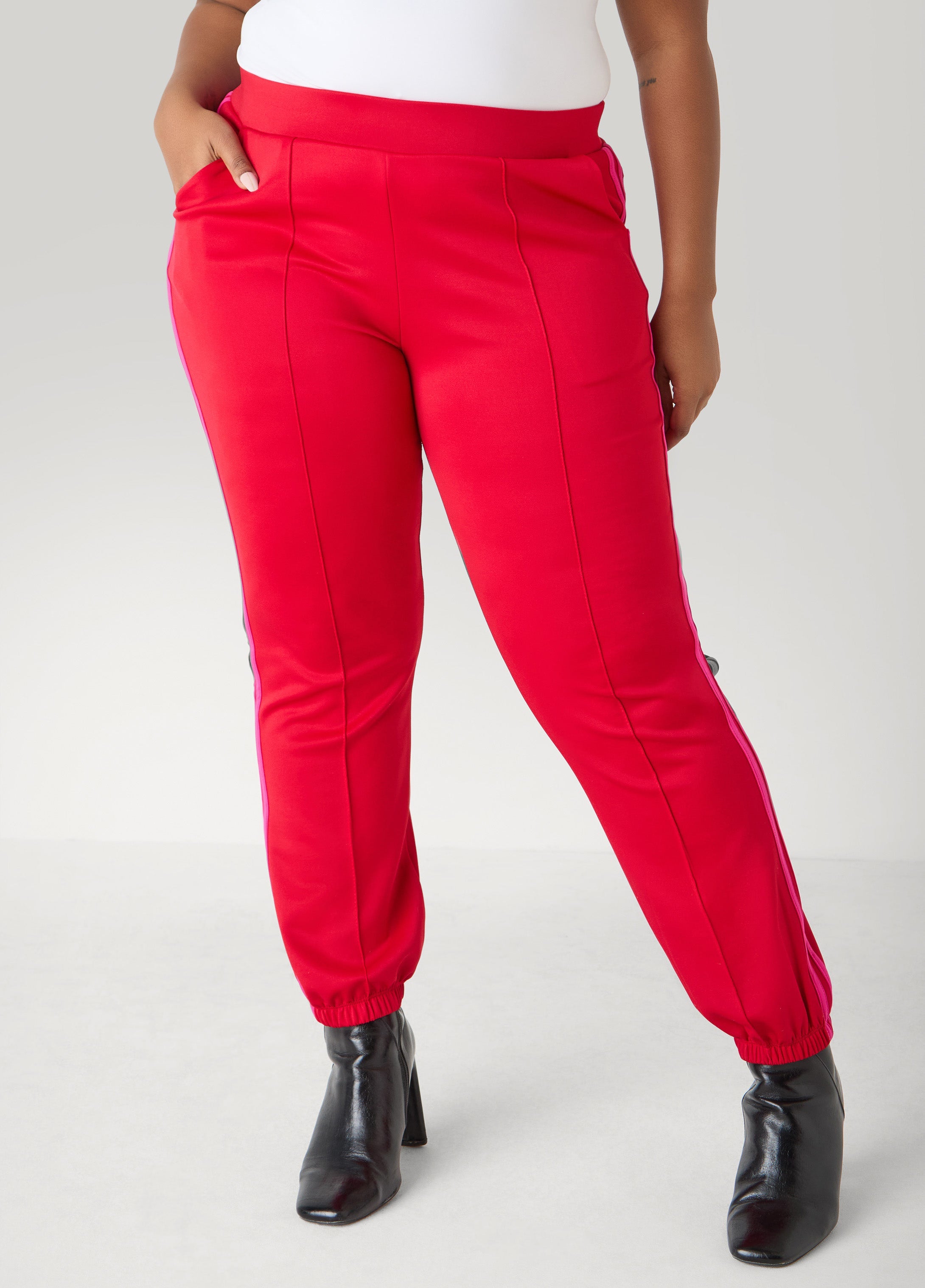 Pintucked Striped Joggers Fuchsia | Ashley Stewart