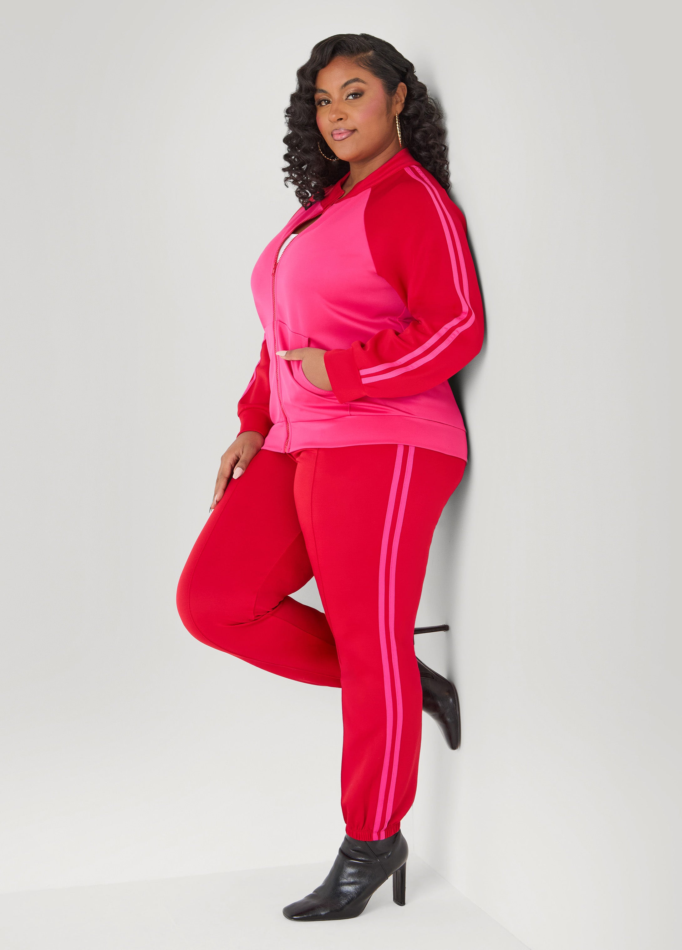 Pintucked Striped Joggers Fuchsia | Ashley Stewart
