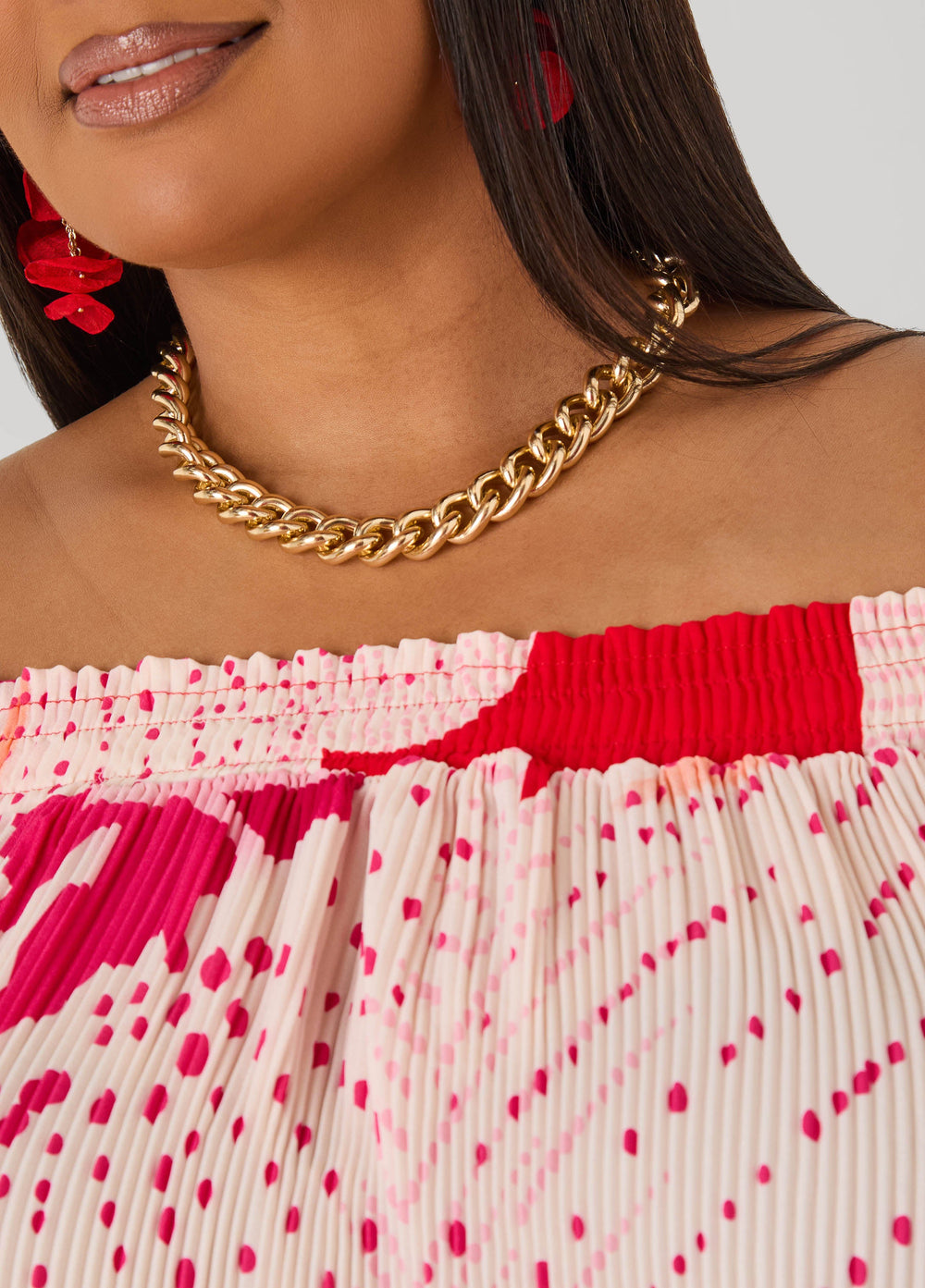Off The Shoulder Floral Plisse Top Pink Yarrow | Ashley Stewart