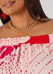 Off The Shoulder Floral Plisse Top Pink Yarrow | Ashley Stewart