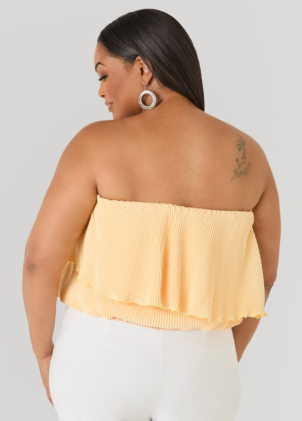 Strapless Plisse Satin Top Amazon | Ashley Stewart