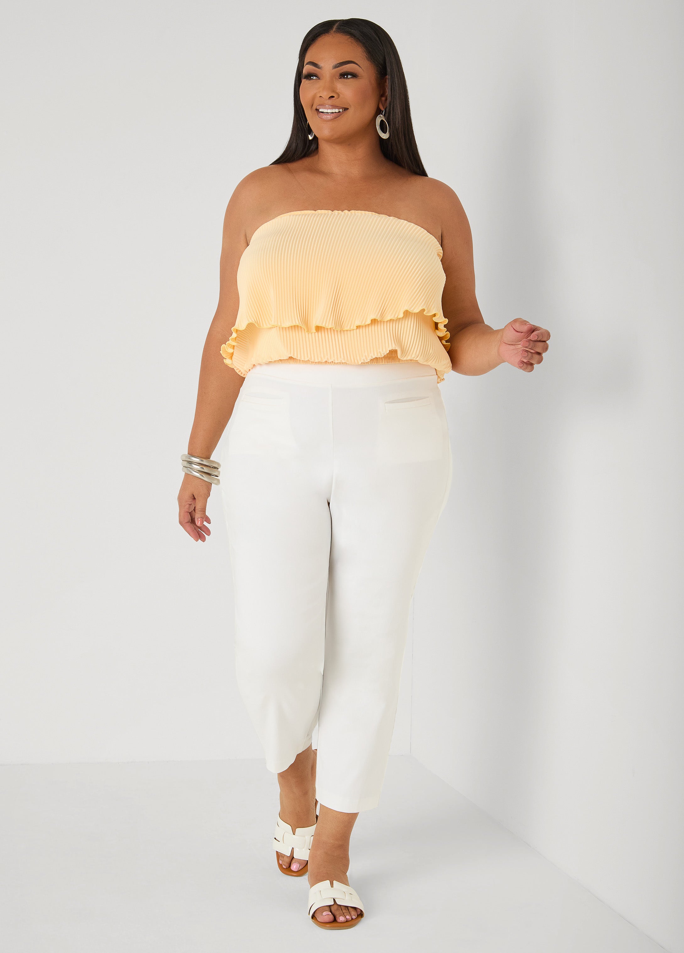 Strapless Plisse Satin Top Amazon | Ashley Stewart