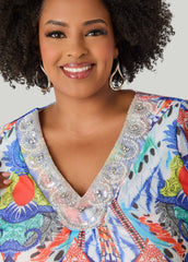 Embellished Printed Mesh Top Multi | Ashley Stewart