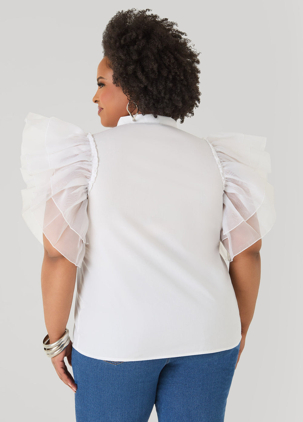 Organza Sleeved Faith Shirt White | Ashley Stewart