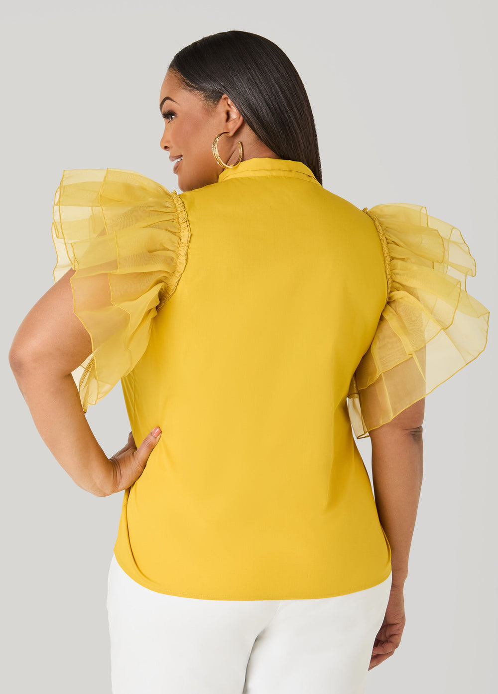 Organza Sleeved Faith Shirt White | Ashley Stewart