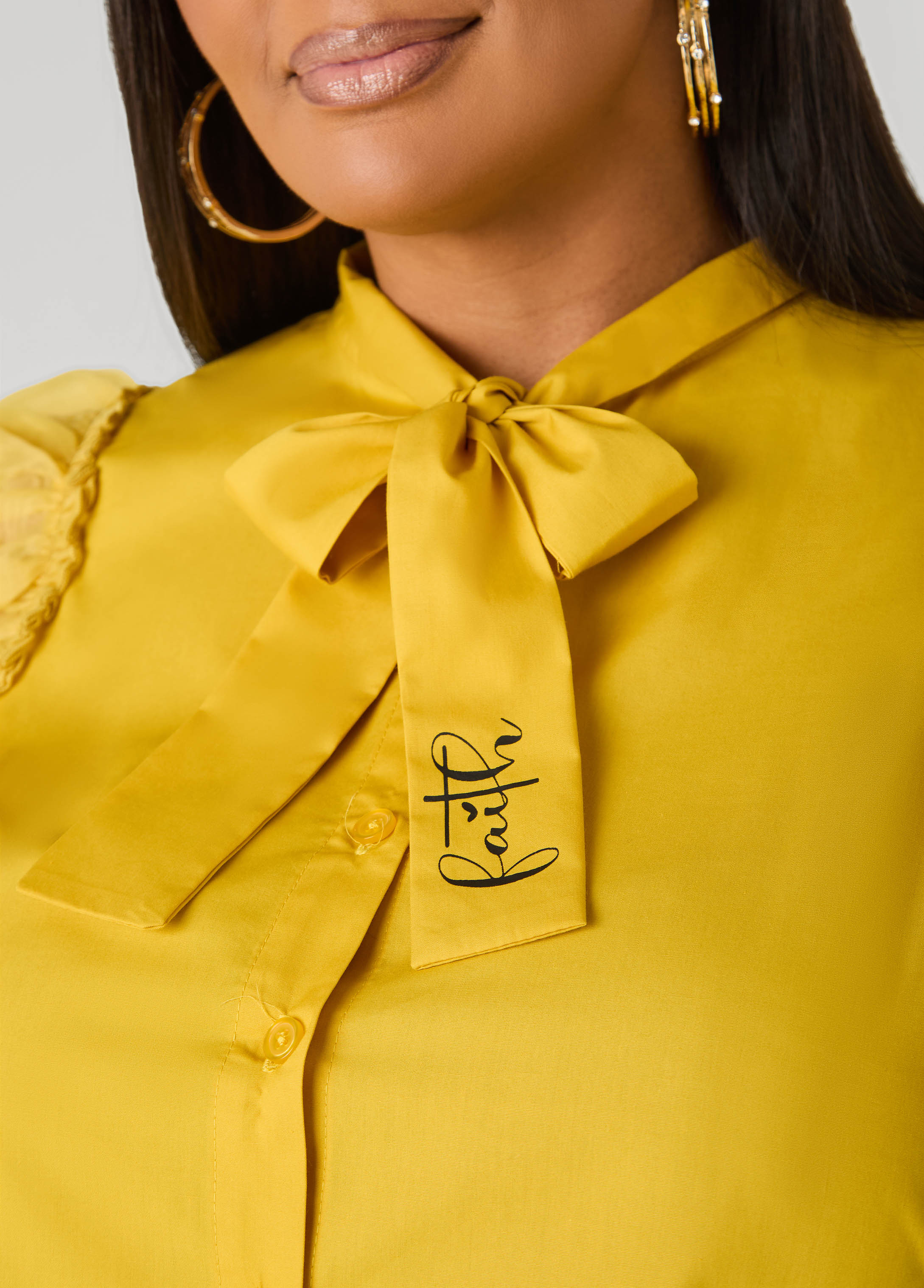 Organza Sleeved Faith Shirt White | Ashley Stewart