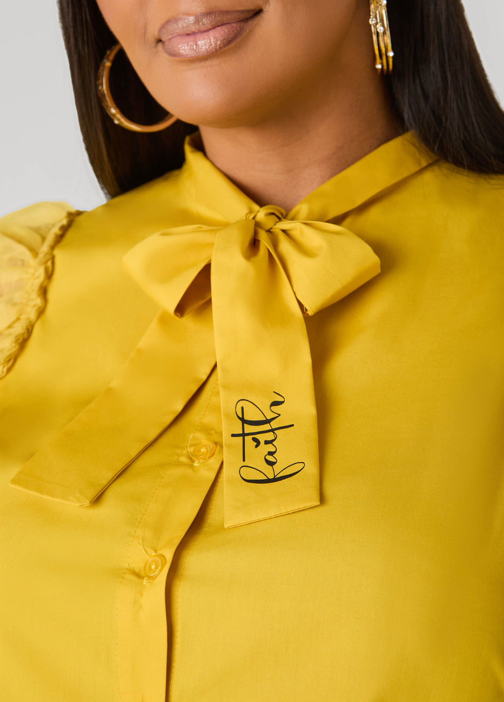 Organza Sleeved Faith Shirt White | Ashley Stewart
