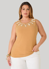 Marbled Bead Stretch Crepe Top Iced Coffee | Ashley Stewart
