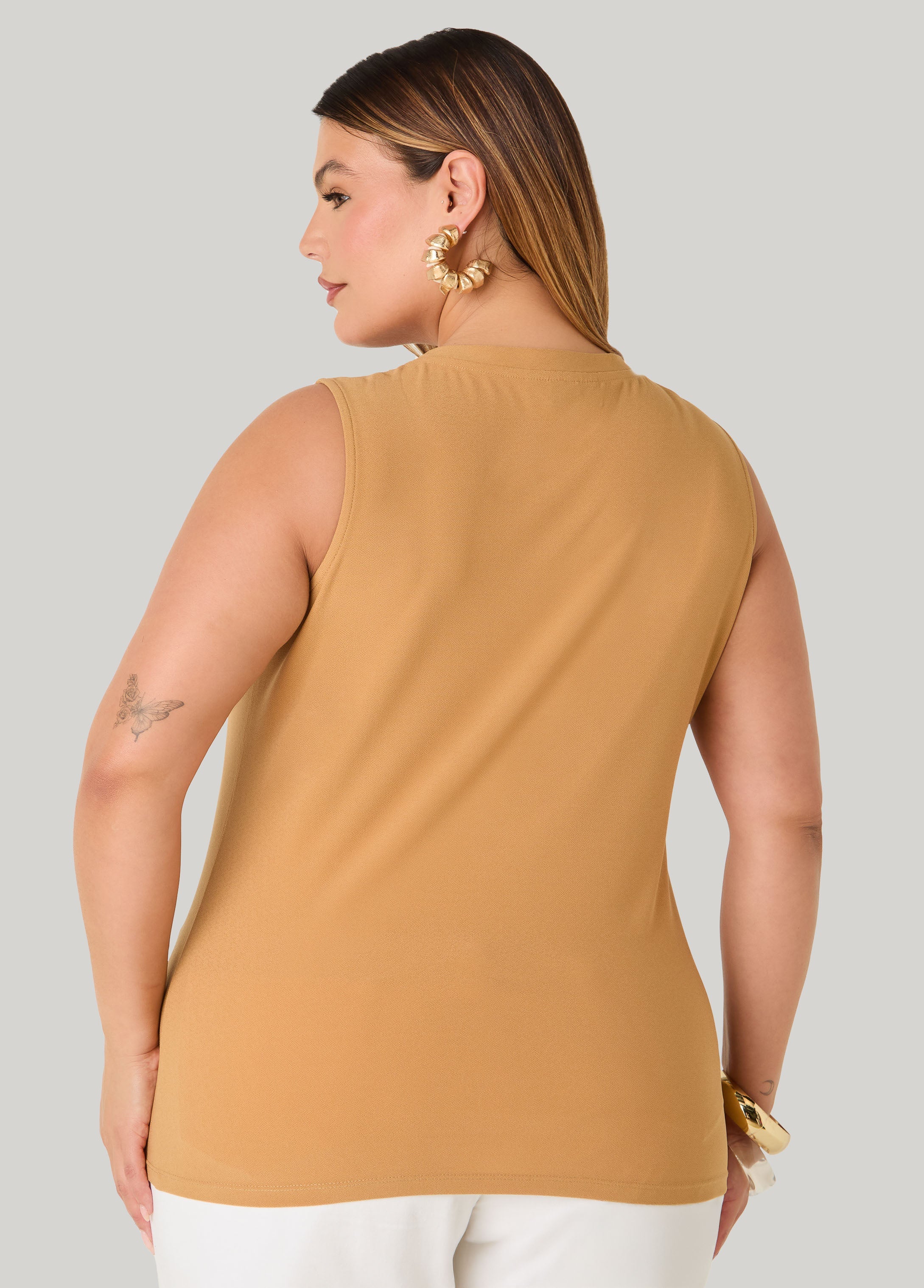 Marbled Bead Stretch Crepe Top Iced Coffee | Ashley Stewart