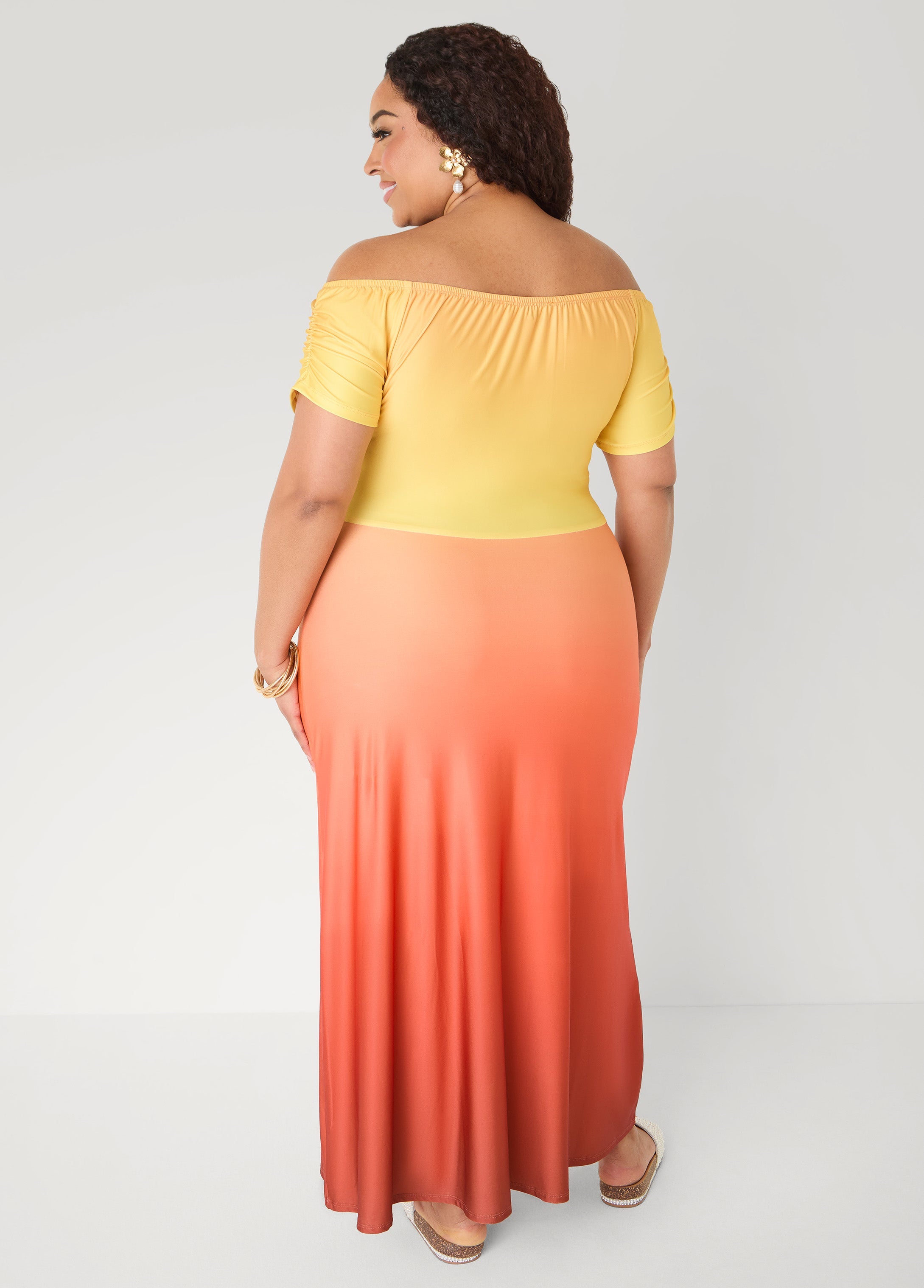 Ombre Off The Shoulder Maxi Dress Persimmon Orange | Ashley Stewart