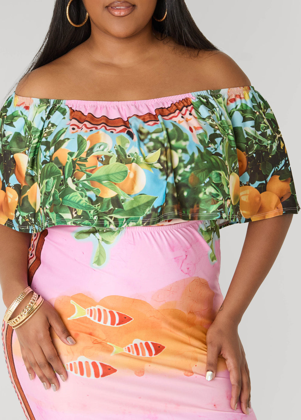 Tall Printed Off The Shoulder Dress Multi | Ashley Stewart