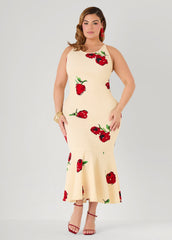 Flounced Textured Floral Dress Black Combo | Ashley Stewart