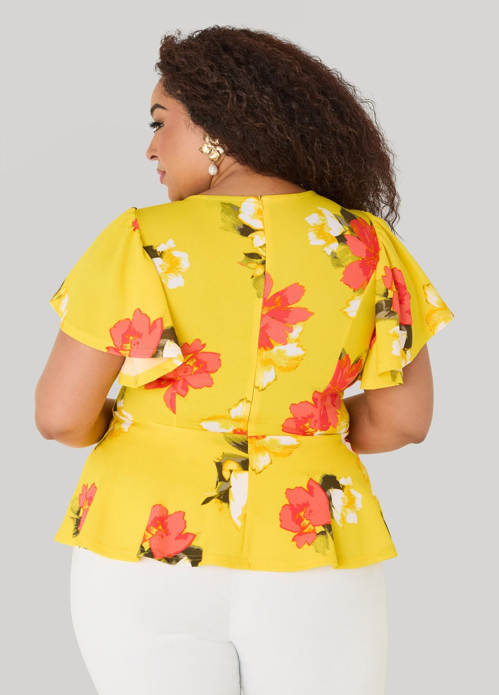 Floral Peplum Top Canary Yellow | Ashley Stewart