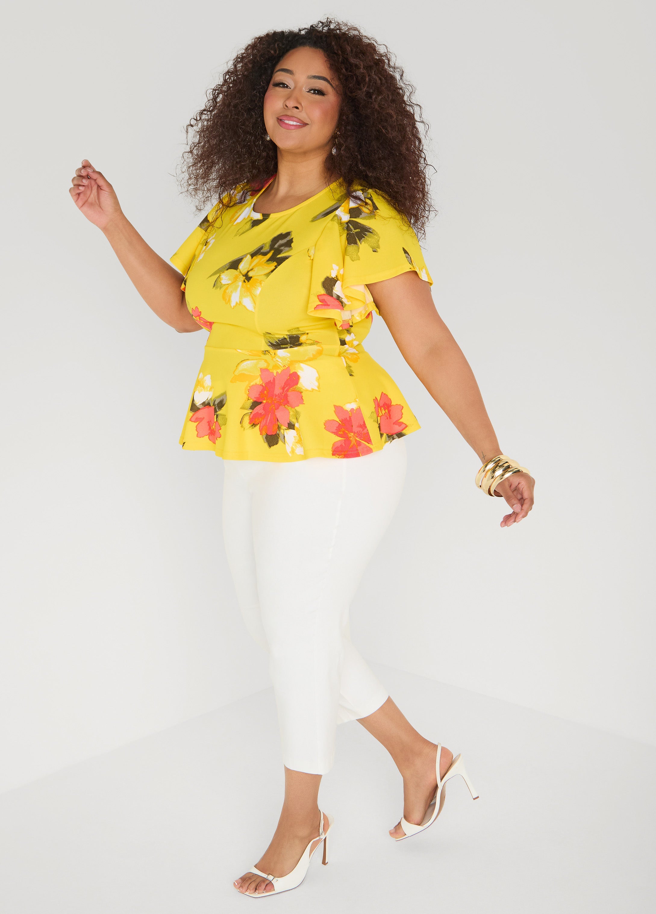 Floral Peplum Top Canary Yellow | Ashley Stewart