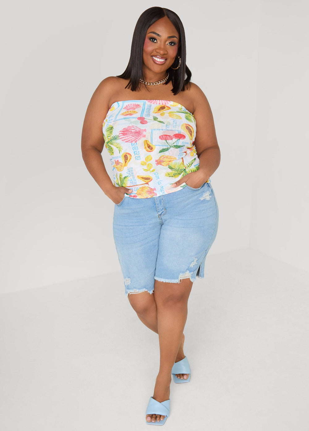 Summer Print Mesh Tube Top Multi | Ashley Stewart
