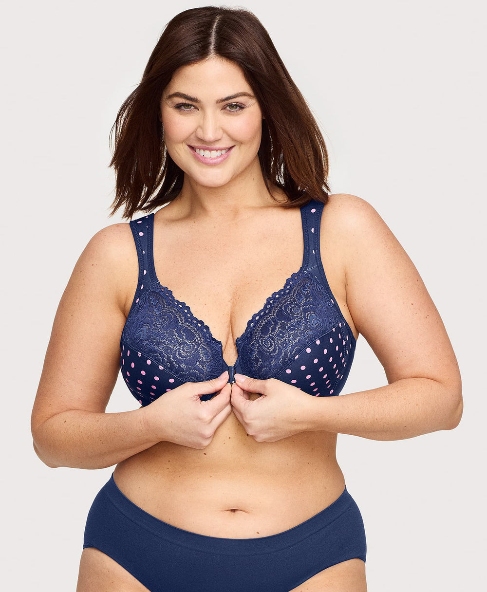 Front-Closure WonderWire Bra Navy Print | Ashley Stewart