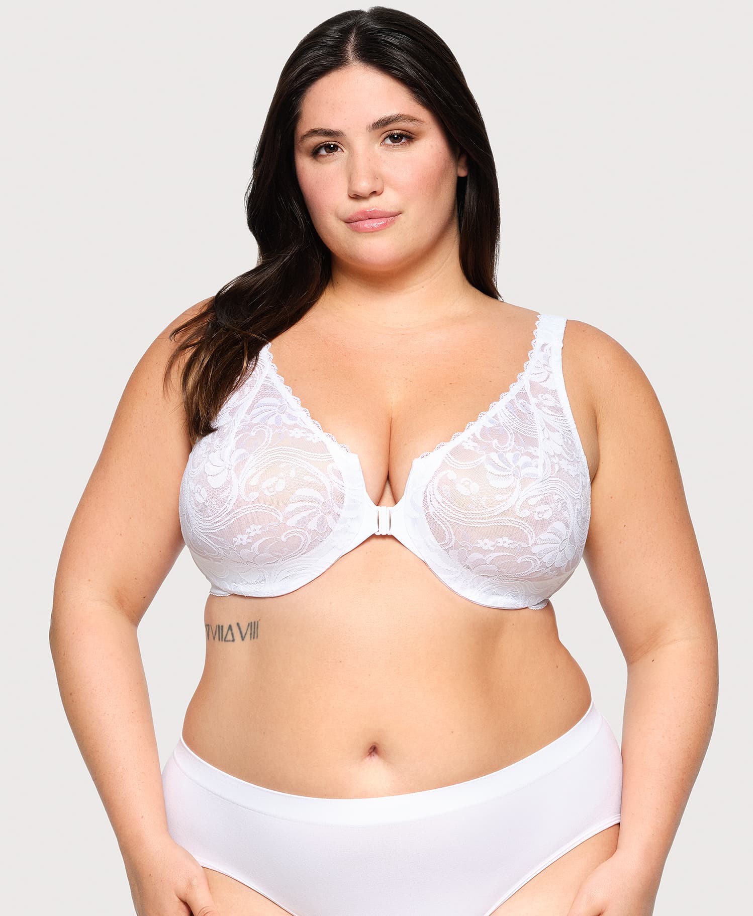 Front-Closure Stretch Lace WonderWire Bra White | Ashley Stewart