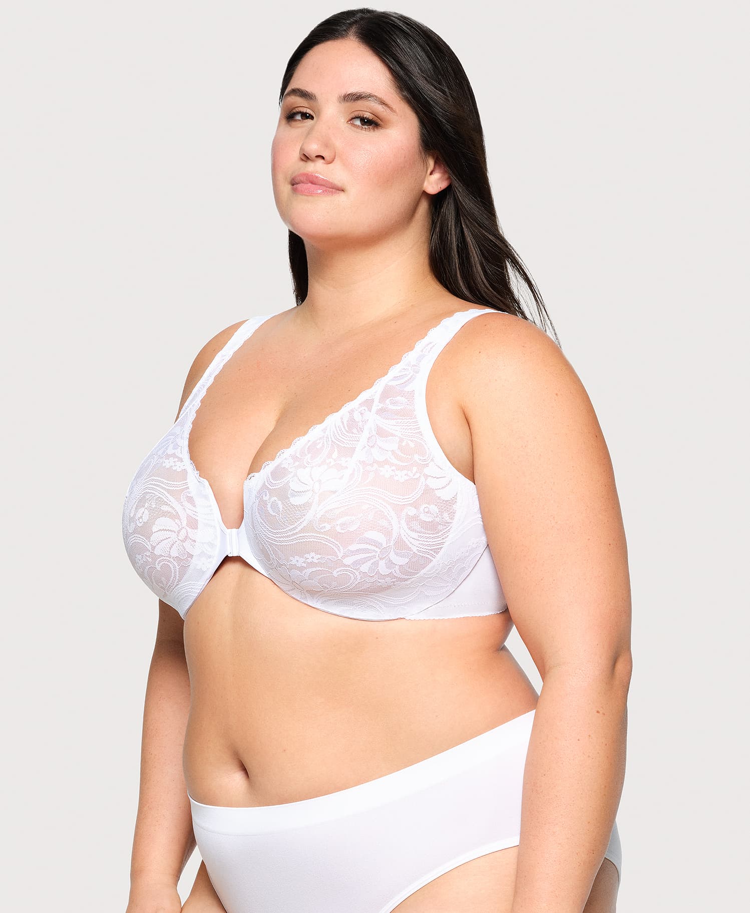 Front-Closure Stretch Lace WonderWire Bra White | Ashley Stewart