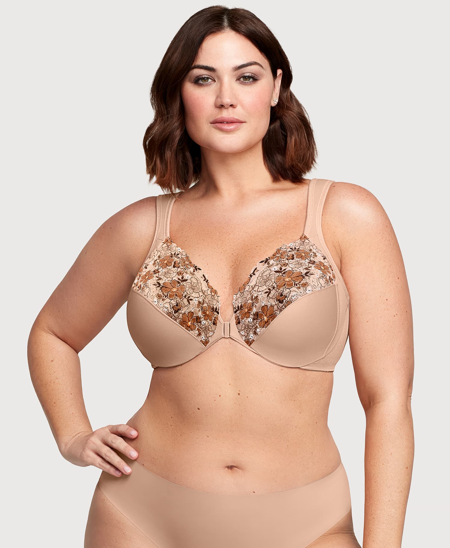 Front-Closure WonderWire Bra Cafe Print | Ashley Stewart