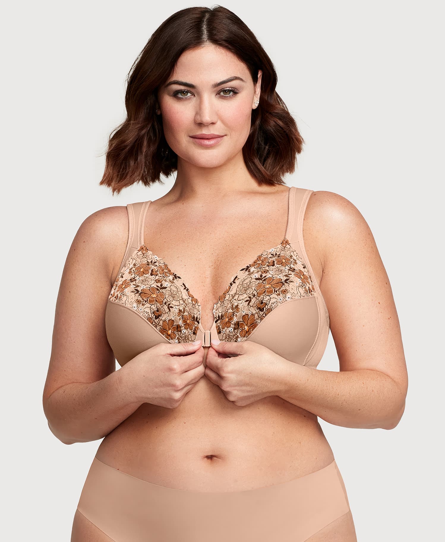 Front-Closure WonderWire Bra Cafe Print | Ashley Stewart