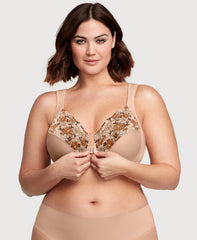 Front-Closure WonderWire Bra Cafe Print | Ashley Stewart