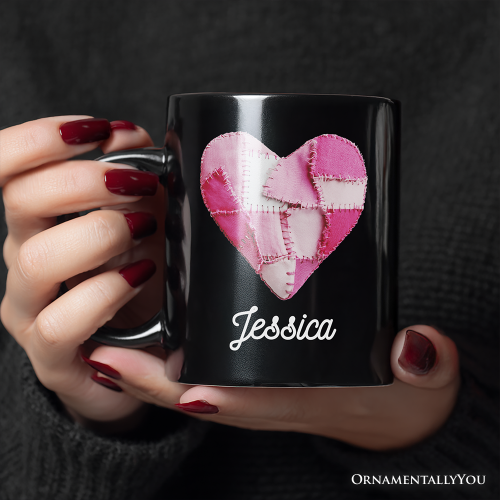 Patchwork Heart Valentine Mug Black | Ashley Stewart