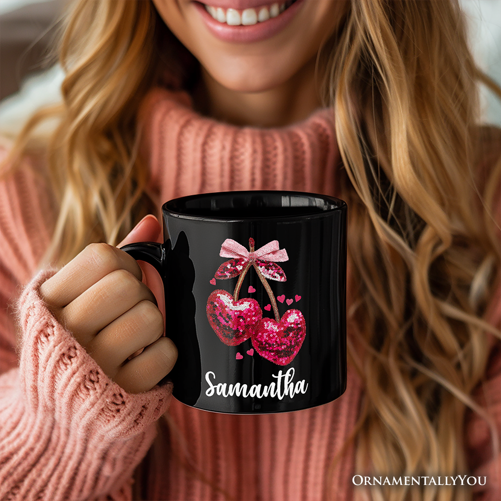 Cherry Heart Ceramic Mug Black | Ashley Stewart