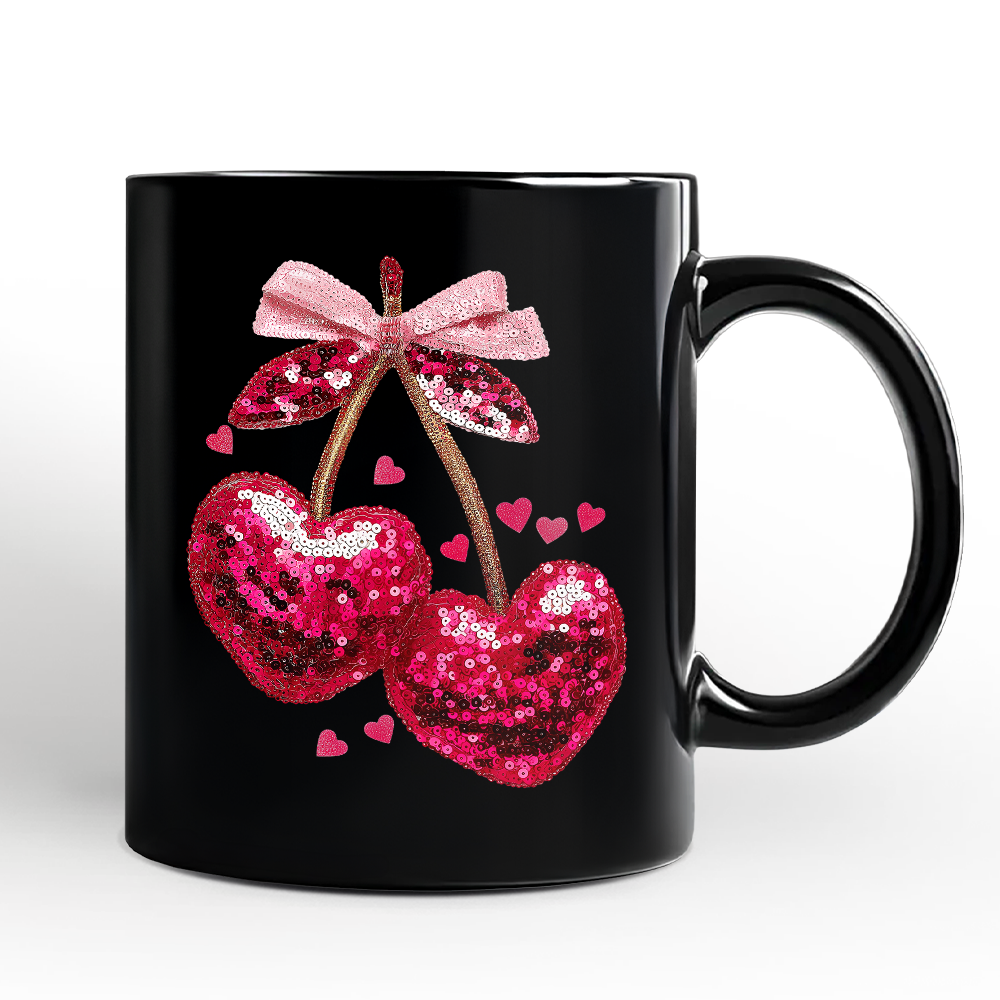 Cherry Heart Ceramic Mug Black | Ashley Stewart