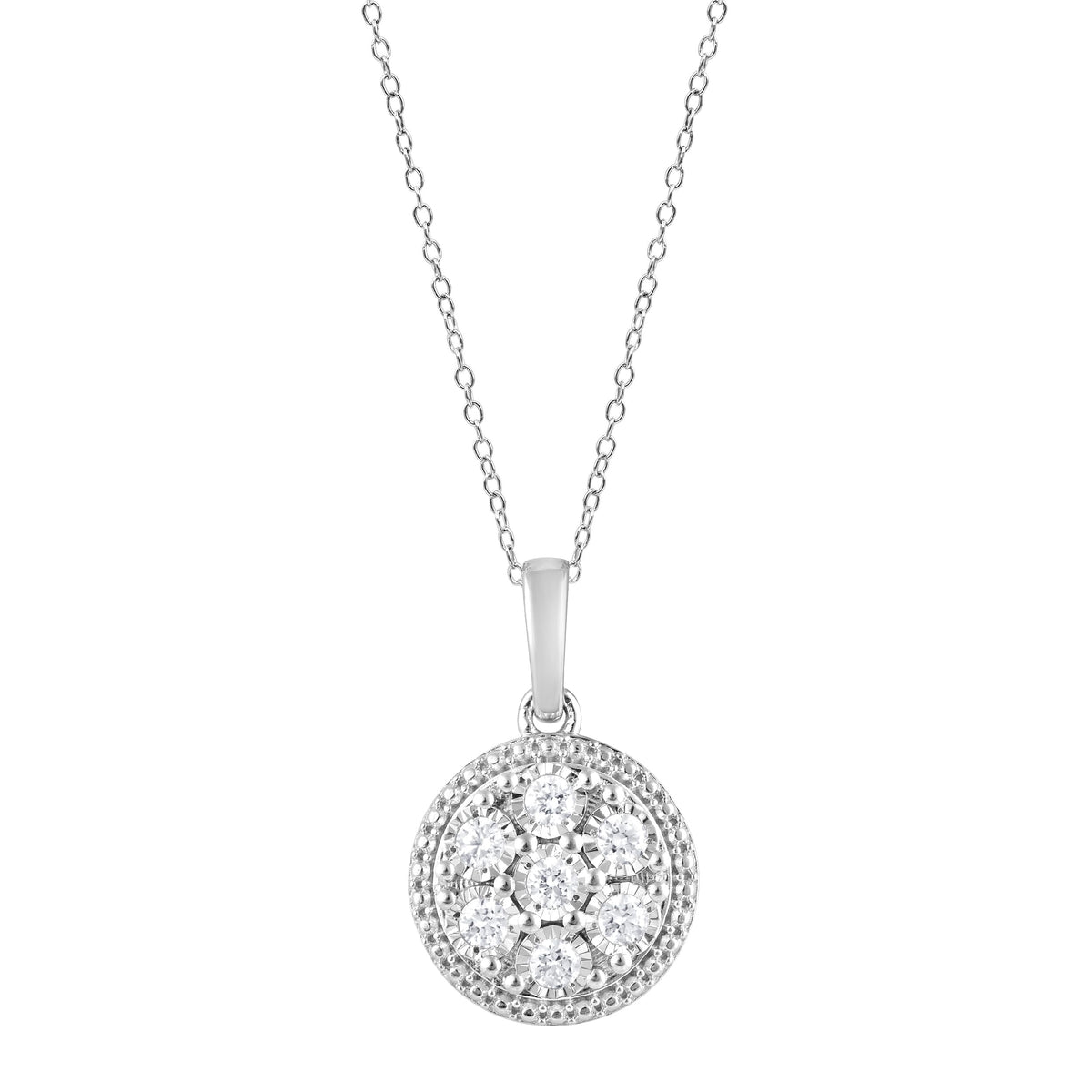 0.25 Carat Lab Grown Round Cluster Diamond Pendant Necklace In Sterlin  | Ashley Stewart
