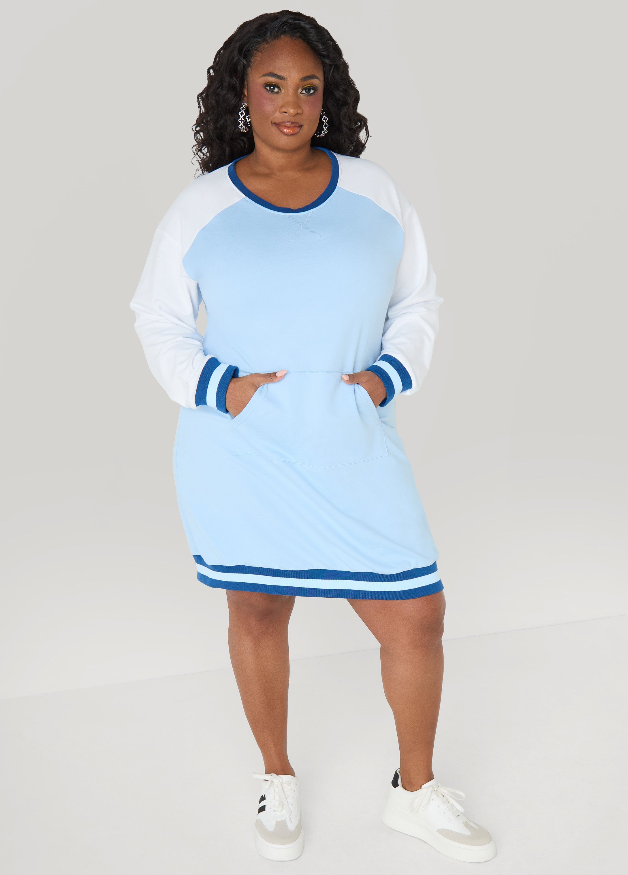 Raglan French Terry Sneaker Dress Black Combo | Ashley Stewart