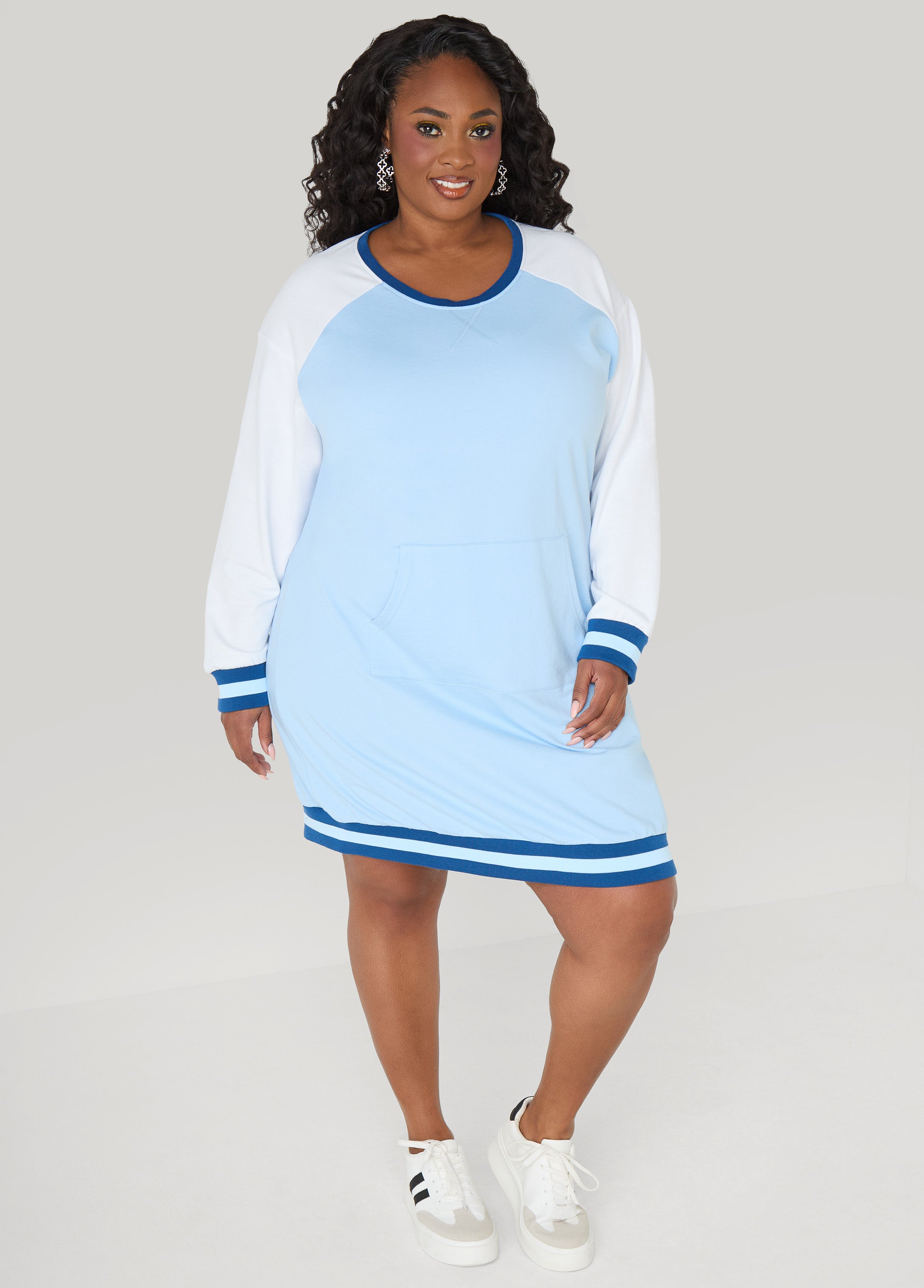 Raglan French Terry Sneaker Dress Black Combo | Ashley Stewart