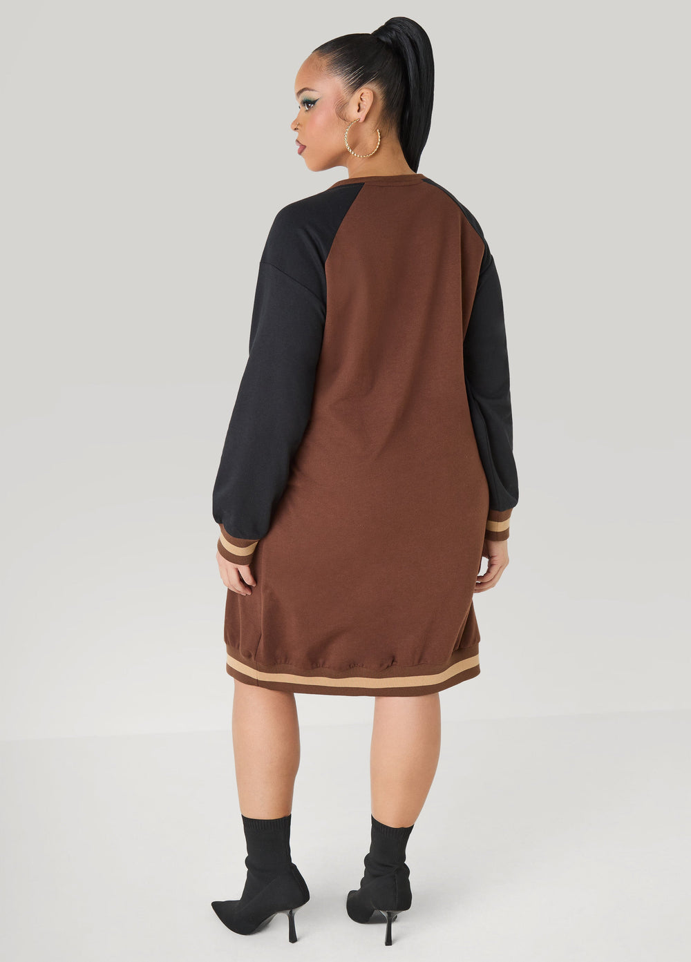 Raglan French Terry Sneaker Dress Black Combo | Ashley Stewart