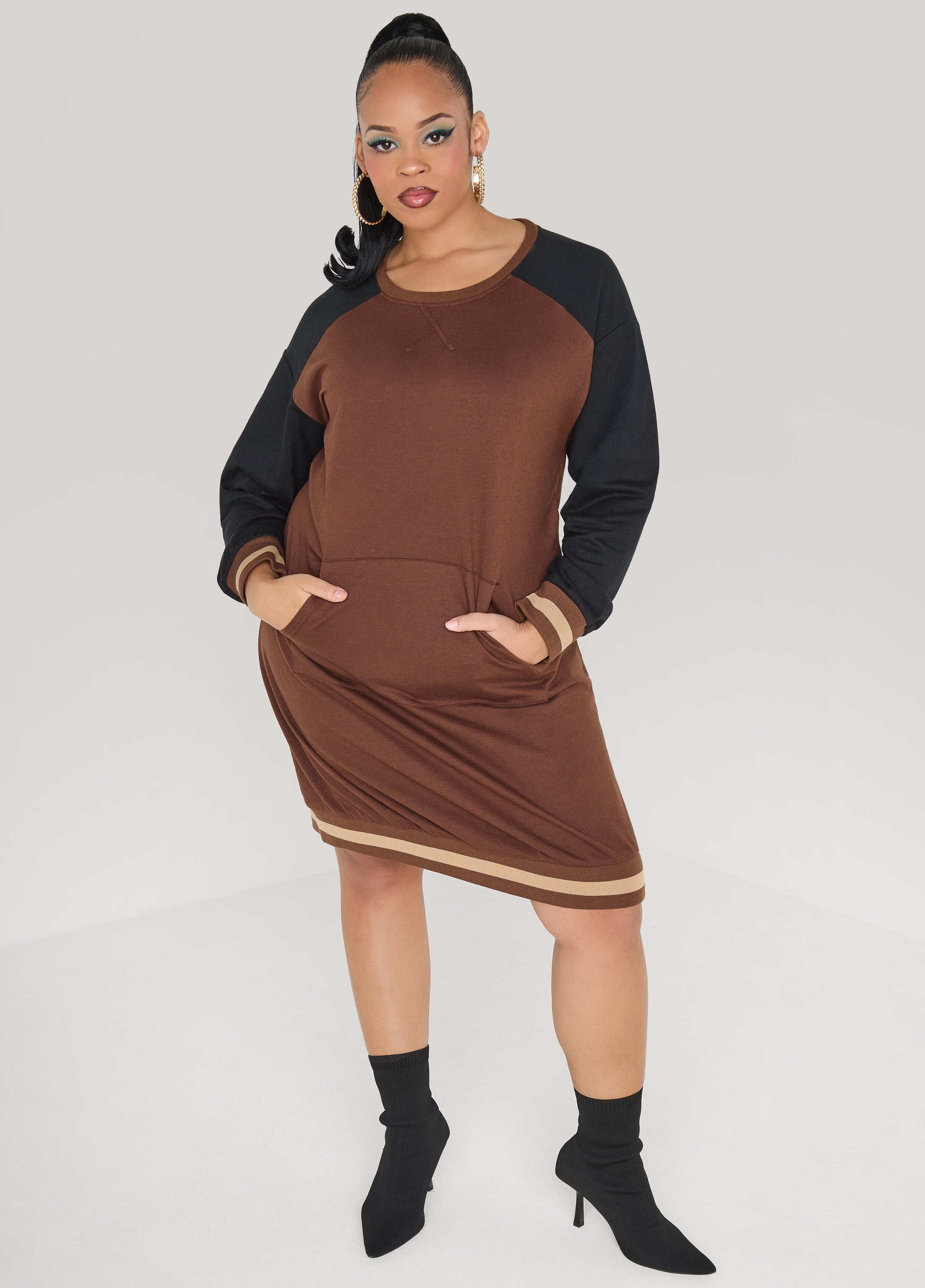 Raglan French Terry Sneaker Dress Black Combo | Ashley Stewart