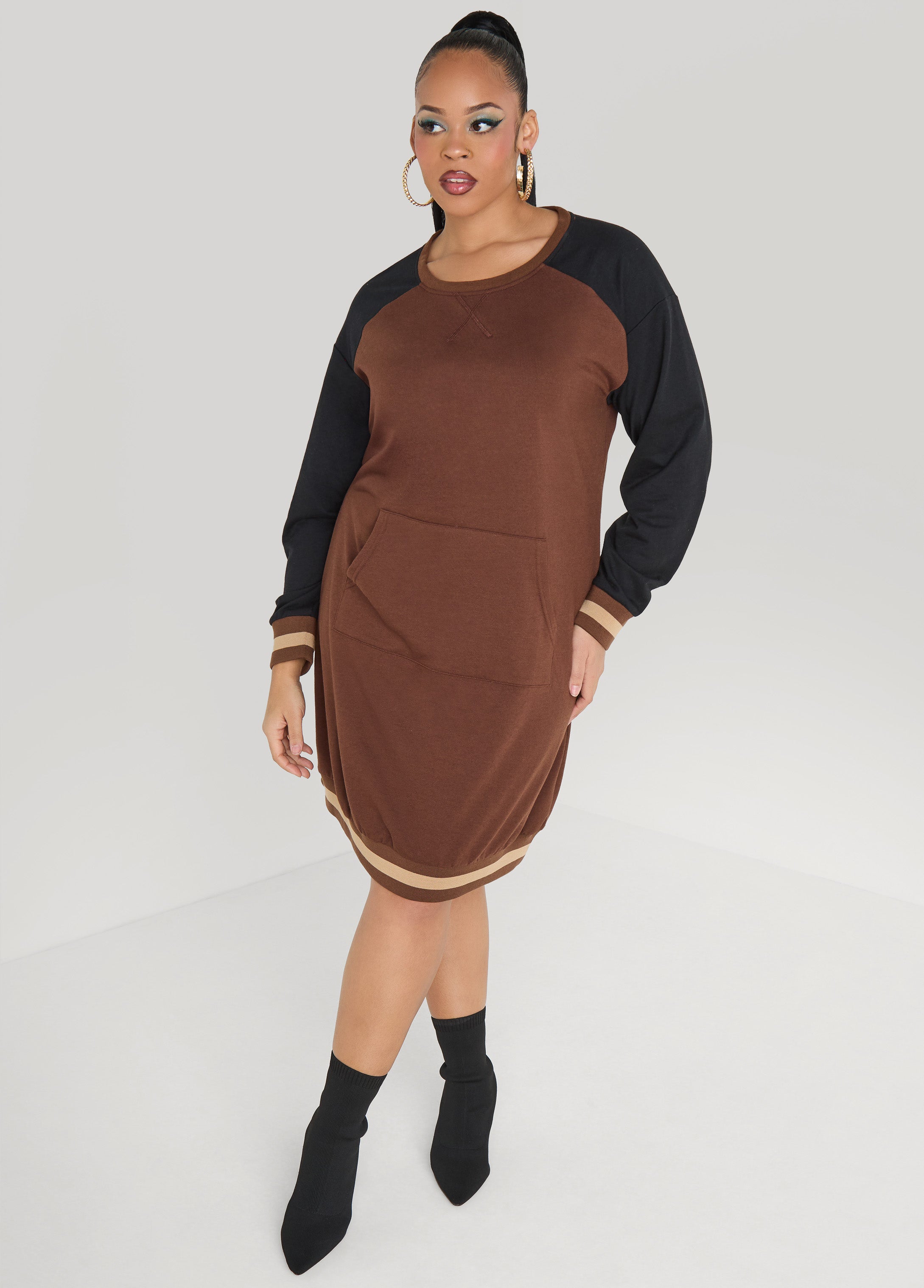 Raglan French Terry Sneaker Dress Black Combo | Ashley Stewart