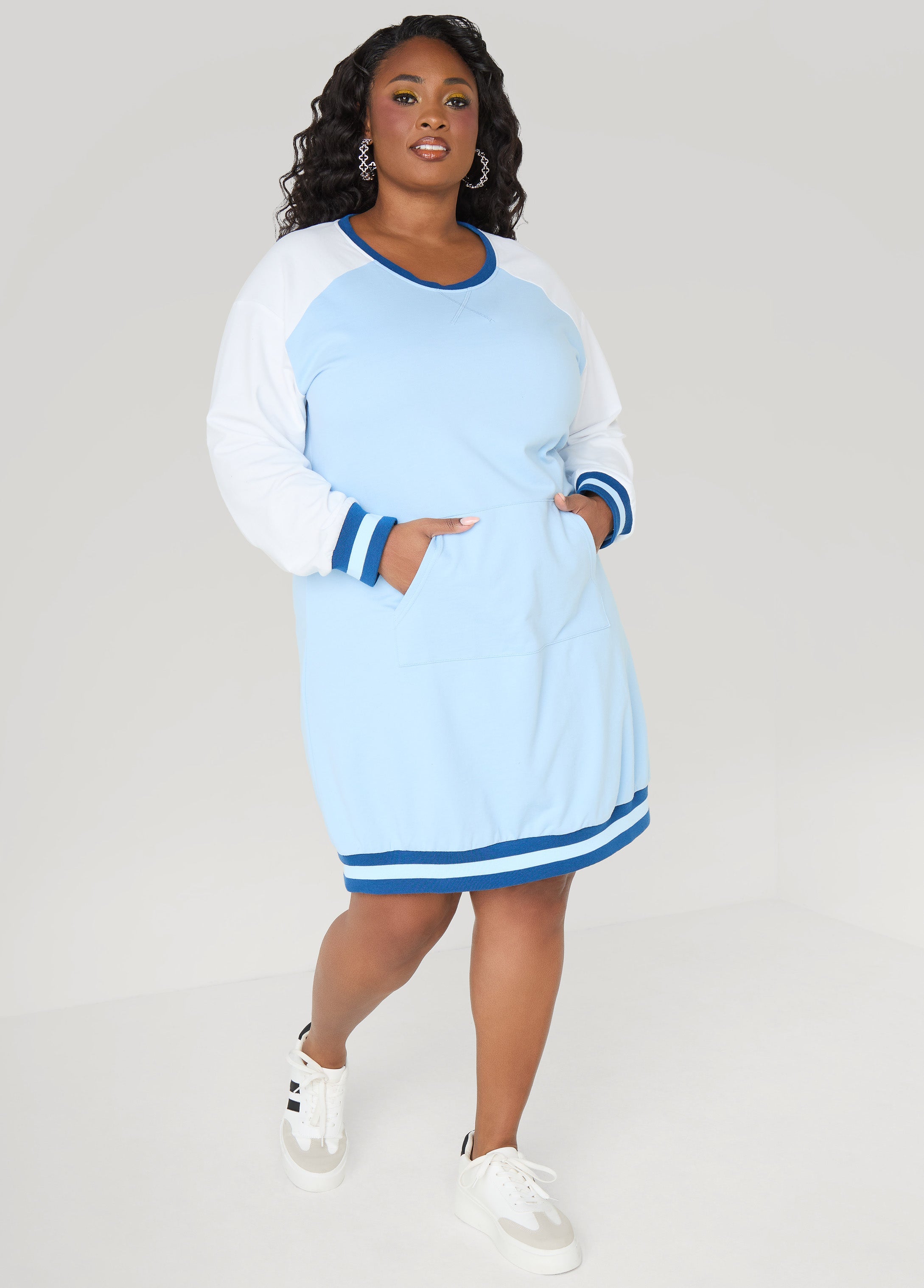 Raglan French Terry Sneaker Dress Black Combo | Ashley Stewart