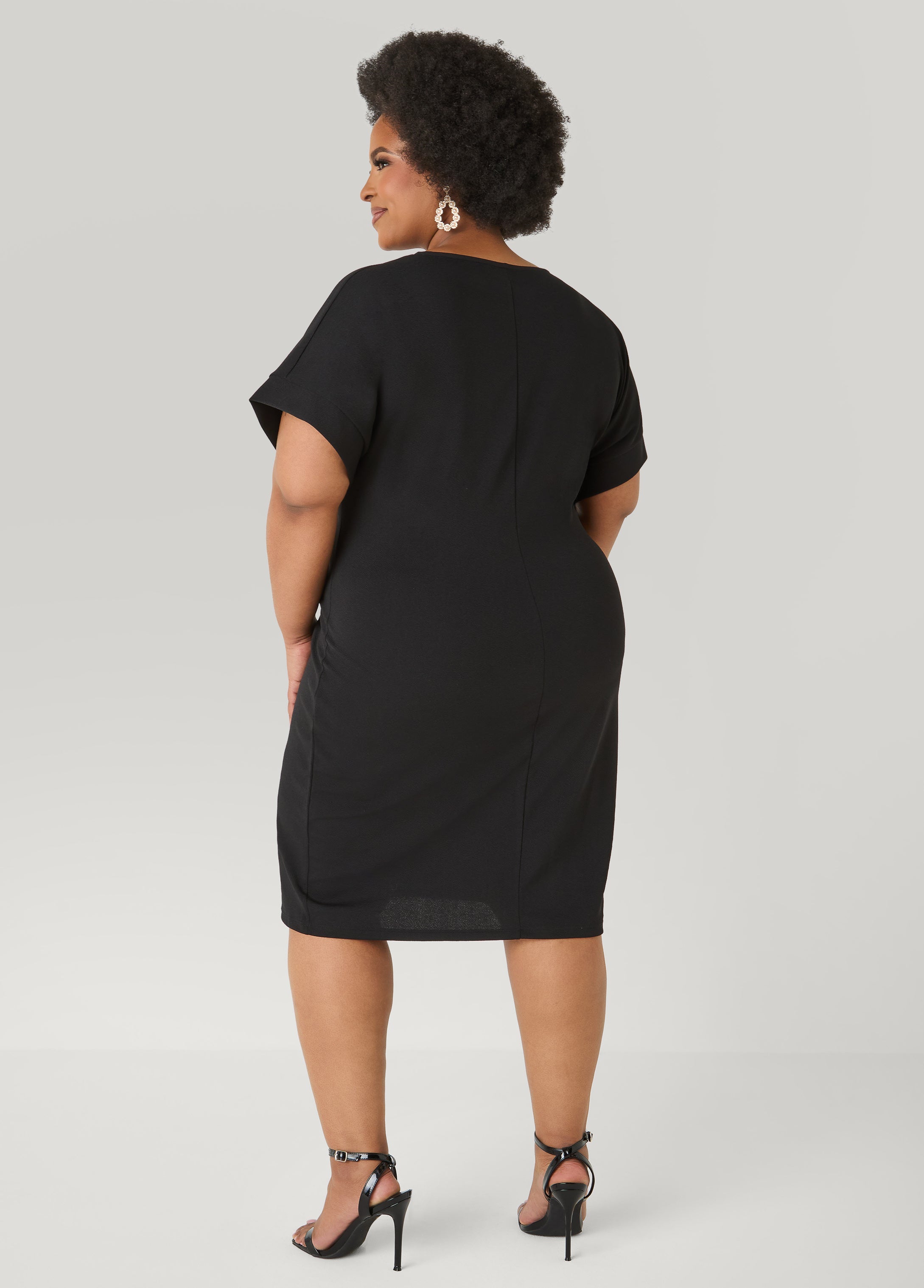 Textured Tie Front Dress Black | Ashley Stewart