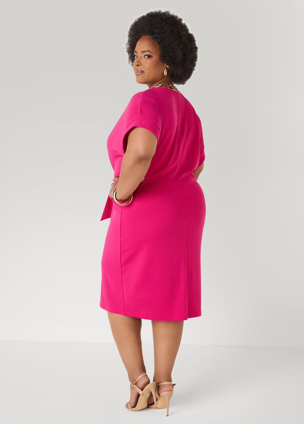 Textured Tie Front Dress Black | Ashley Stewart