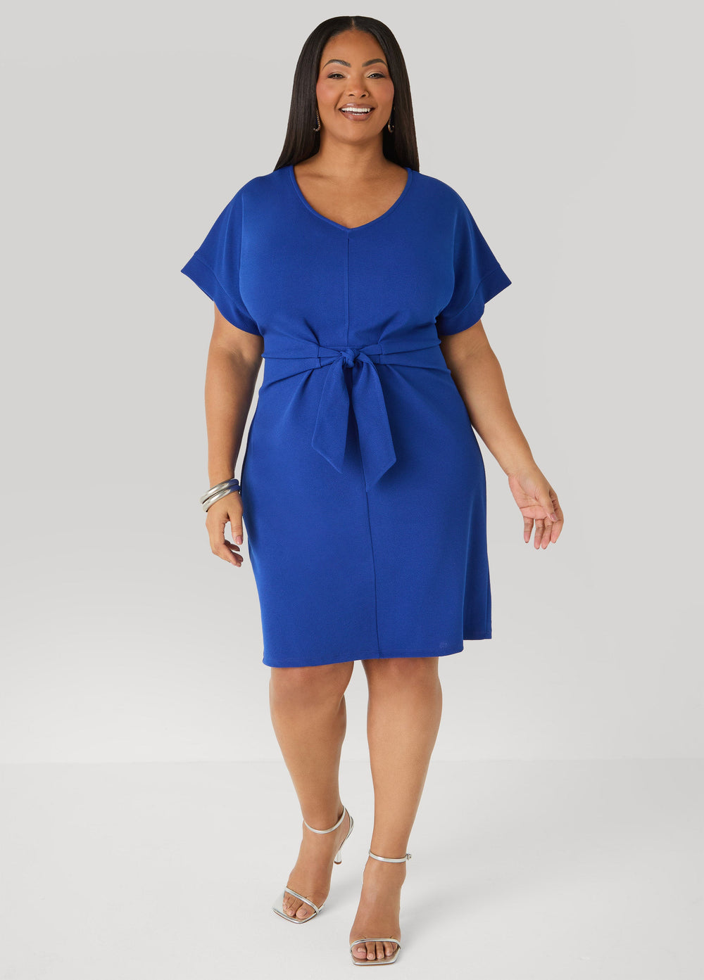 Textured Tie Front Dress Black | Ashley Stewart