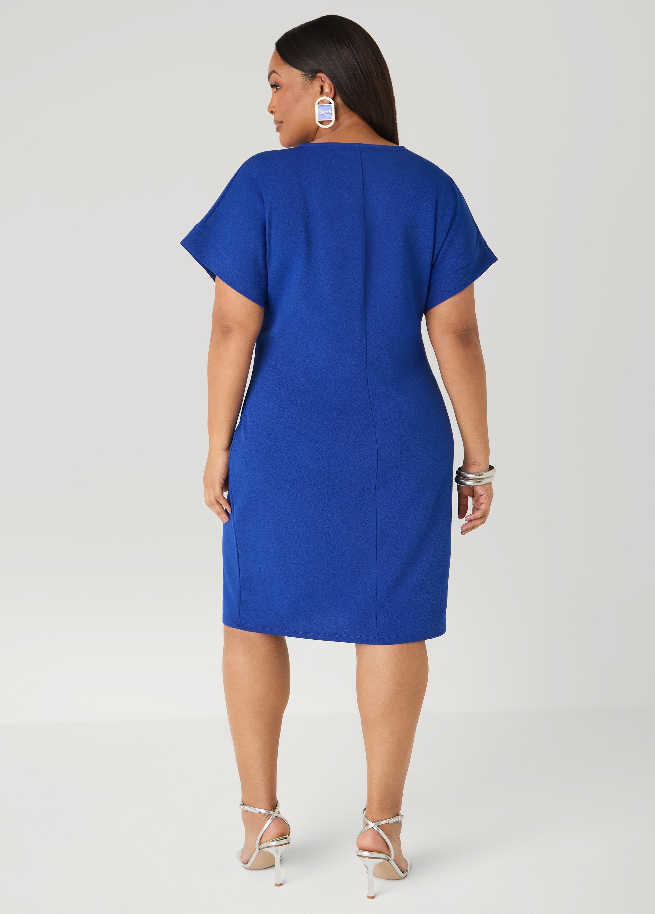 Textured Tie Front Dress Black | Ashley Stewart