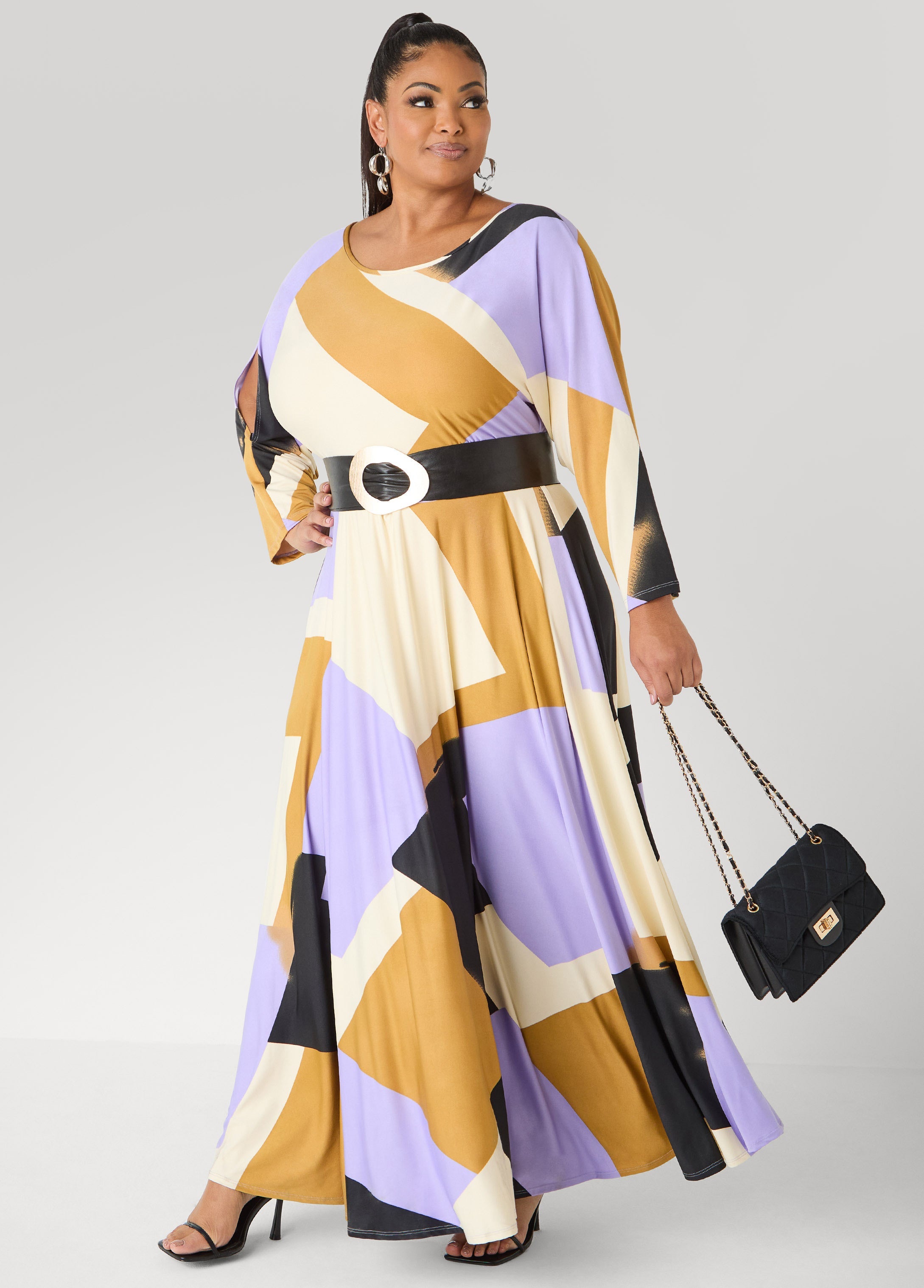 Geo Print A Line Maxi Dress Multi | Ashley Stewart