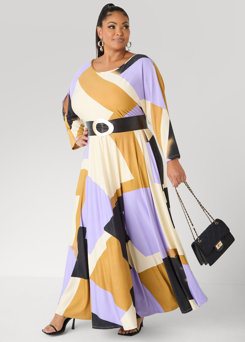 Geo Print A Line Maxi Dress Multi | Ashley Stewart