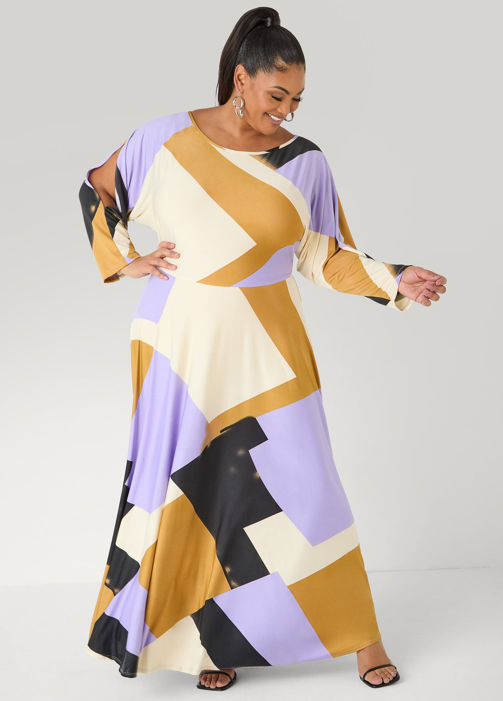 Geo Print A Line Maxi Dress Multi | Ashley Stewart
