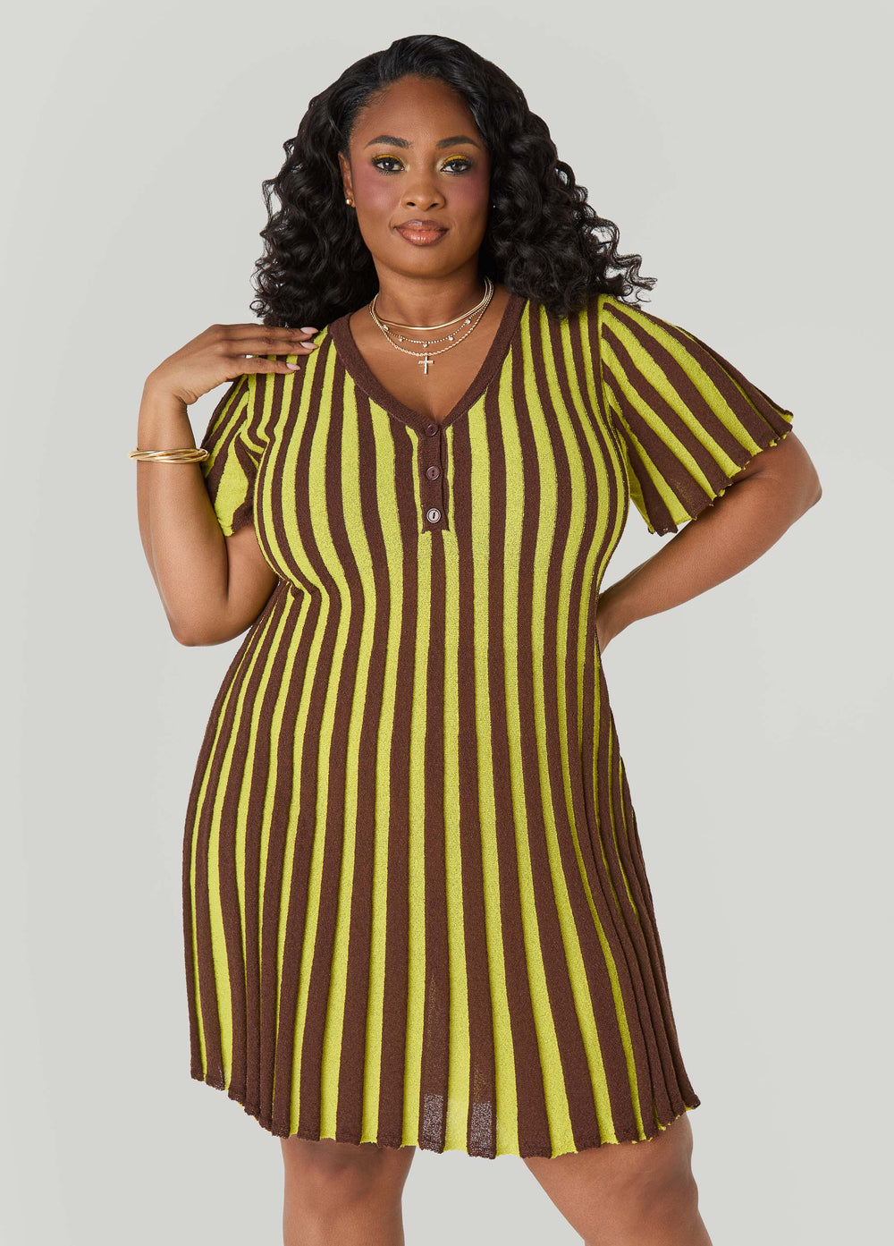 A Line Striped Sweater Dress Multi | Ashley Stewart