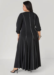 Ruched Sleeve Seamed Maxi Dress Black | Ashley Stewart