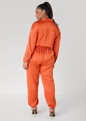 Hammered Satin Joggers Jumpsuit Copper | Ashley Stewart