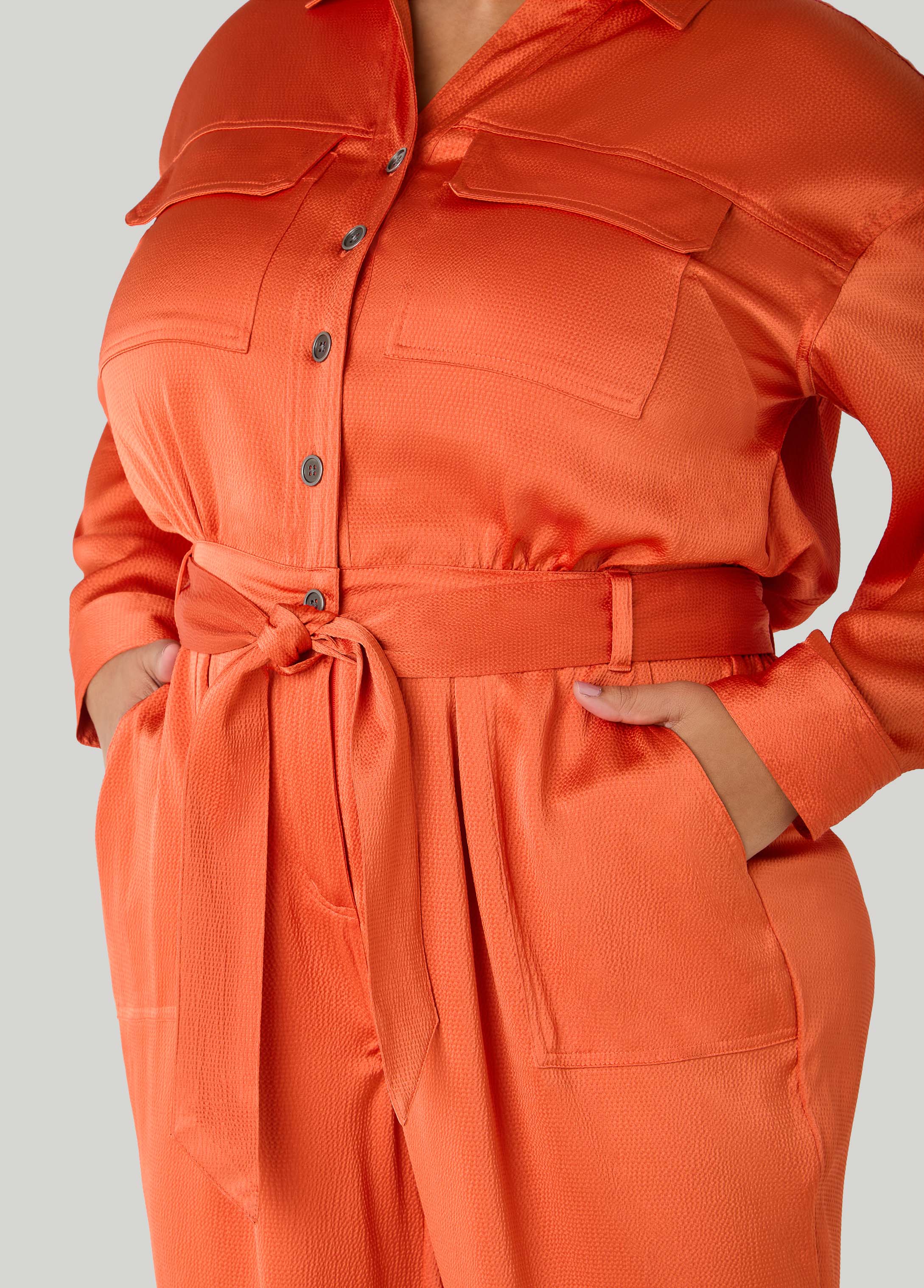 Hammered Satin Joggers Jumpsuit Copper | Ashley Stewart