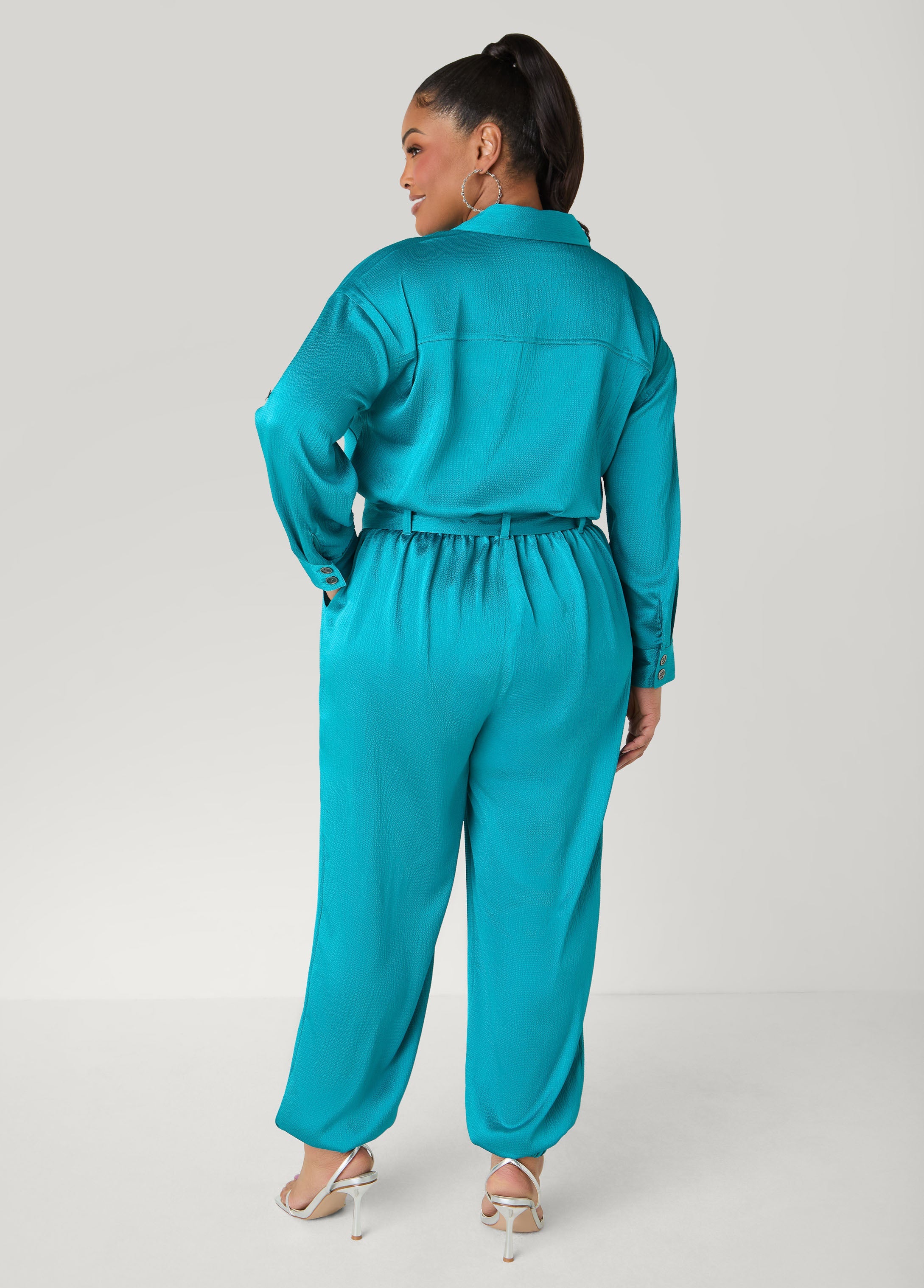 Hammered Satin Joggers Jumpsuit Copper | Ashley Stewart