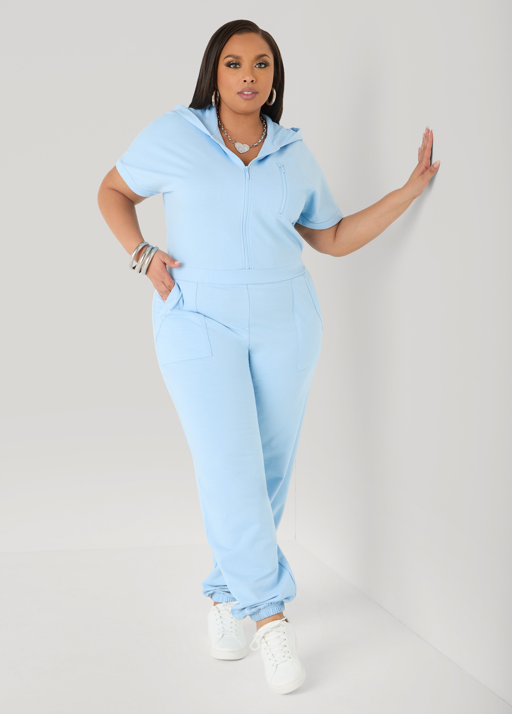 French Terry Joggers Jumpsuit Desert Sun | Ashley Stewart